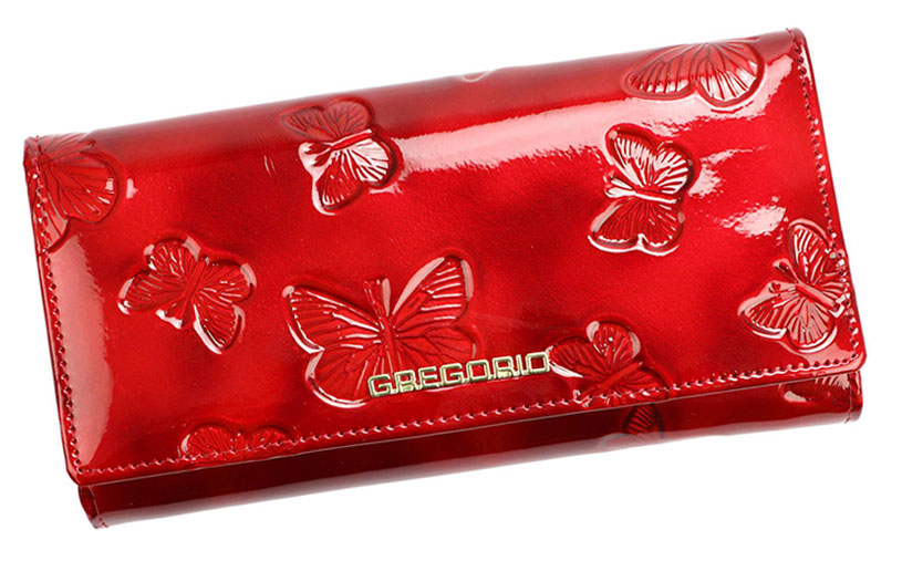 Detail produktu Červená kartová kožená peňaženka Gregorio s motýlikmi